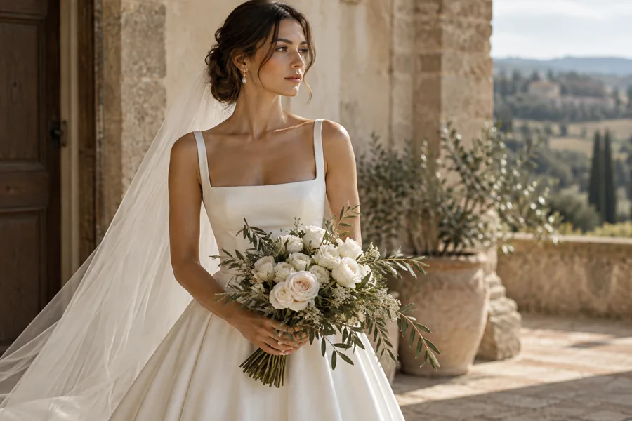 White garden roses with olive foliage